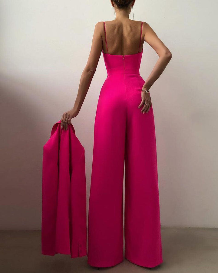 CALORA_ Dames Hoge Taille Spaghetti Band Jumpsuit voor Elegante Look