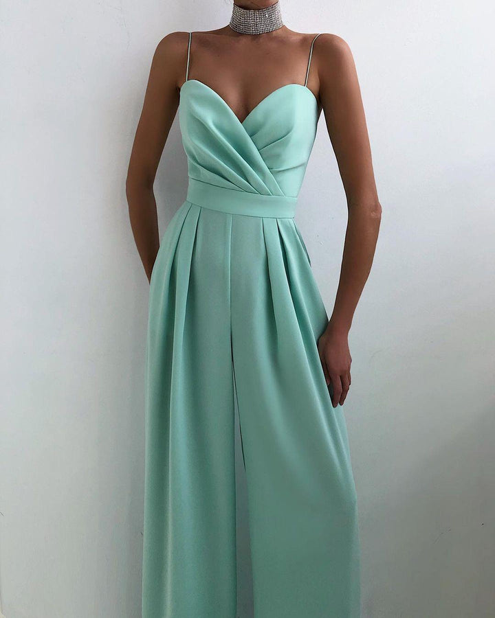 CALORA_ Dames Hoge Taille Spaghetti Band Jumpsuit voor Elegante Look