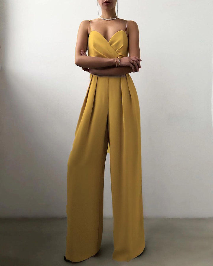 CALORA_ Dames Hoge Taille Spaghetti Band Jumpsuit voor Elegante Look