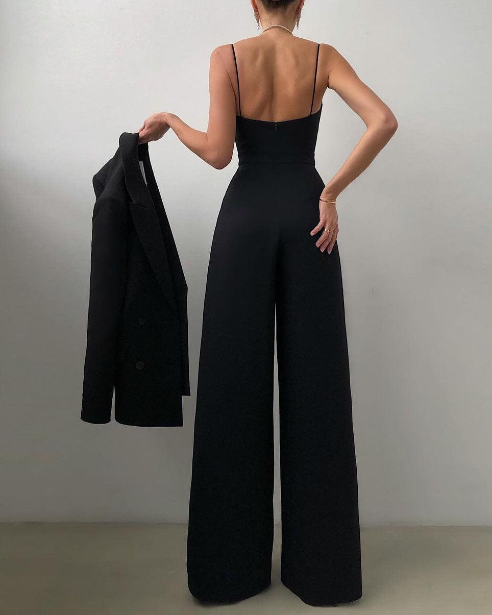 CALORA_ Dames Hoge Taille Spaghetti Band Jumpsuit voor Elegante Look