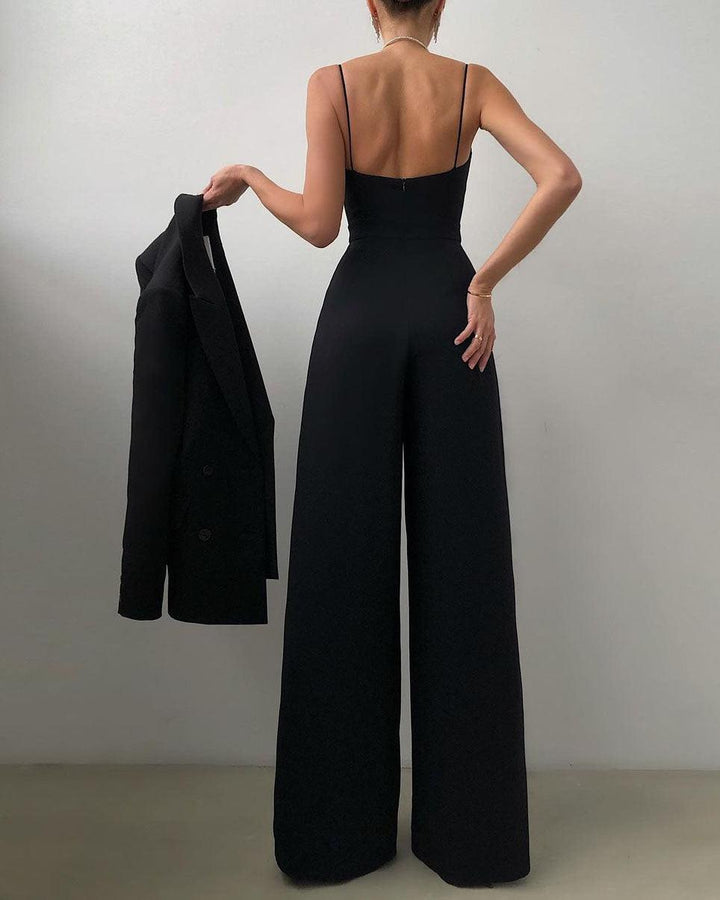 CALORA_ Dames Hoge Taille Spaghetti Band Jumpsuit voor Elegante Look