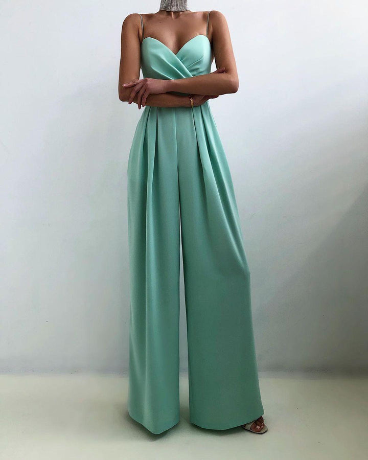 CALORA_ Dames Hoge Taille Spaghetti Band Jumpsuit voor Elegante Look