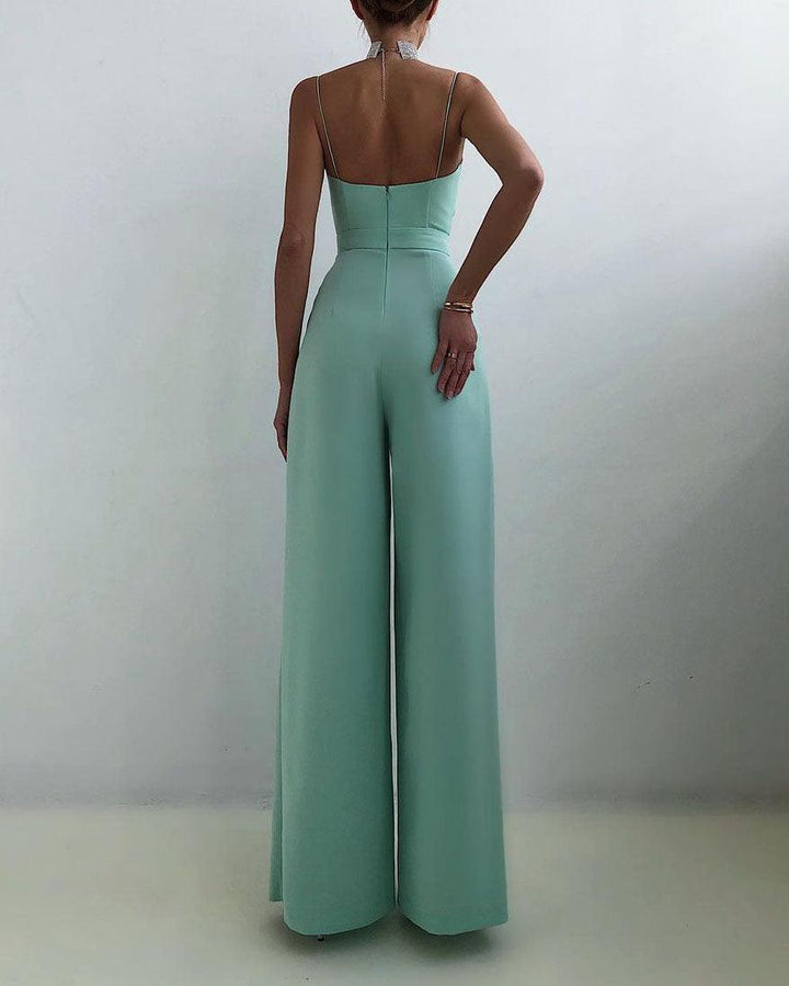 CALORA_ Dames Hoge Taille Spaghetti Band Jumpsuit voor Elegante Look