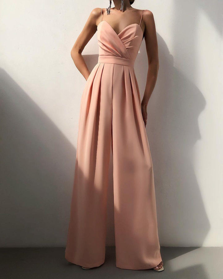 CALORA_ Dames Hoge Taille Spaghetti Band Jumpsuit voor Elegante Look