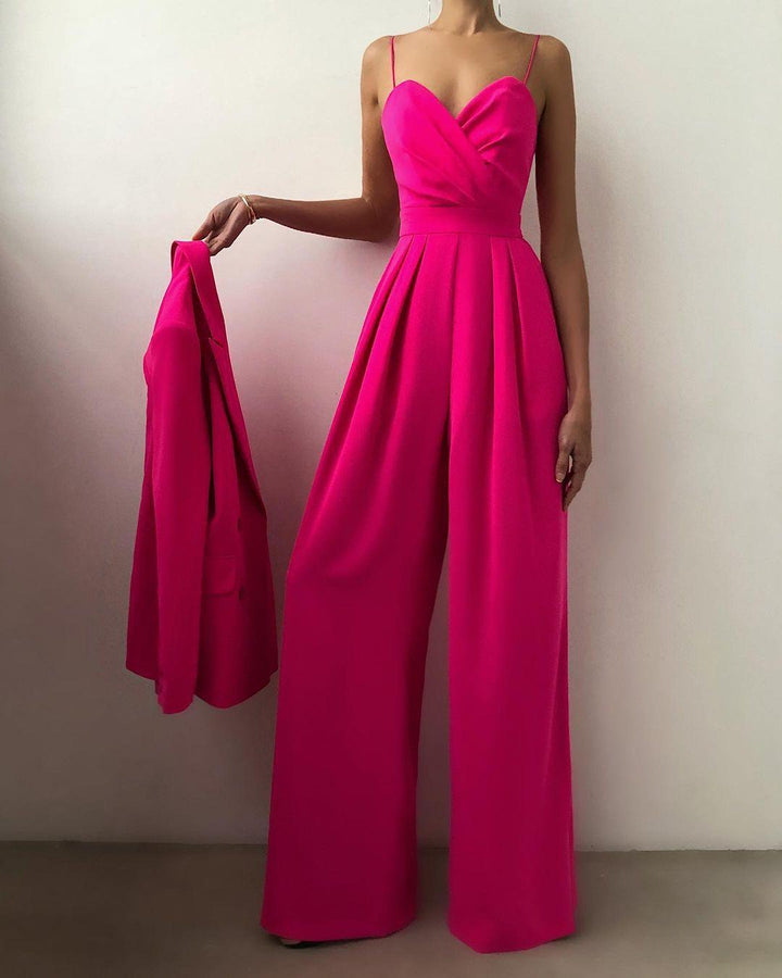 CALORA_ Dames Hoge Taille Spaghetti Band Jumpsuit voor Elegante Look