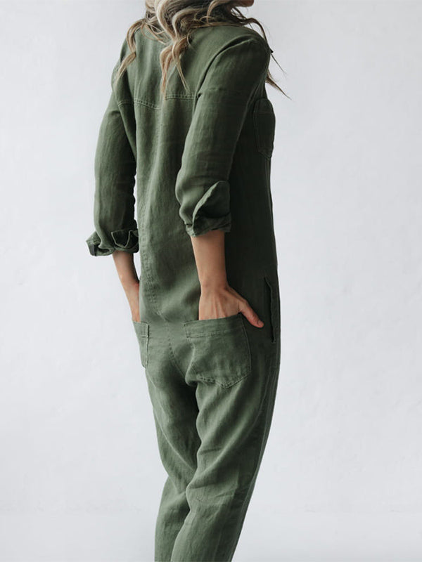 CALORA_ Dames Jumpsuit met Knopen en Lange Mouwen in Relaxed Fit