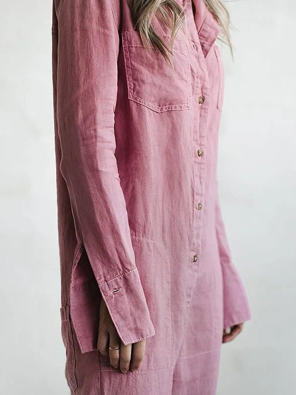 CALORA_ Dames Jumpsuit met Knopen en Lange Mouwen in Relaxed Fit