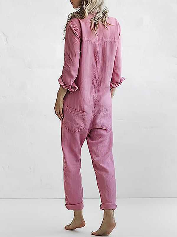 CALORA_ Dames Jumpsuit met Knopen en Lange Mouwen in Relaxed Fit