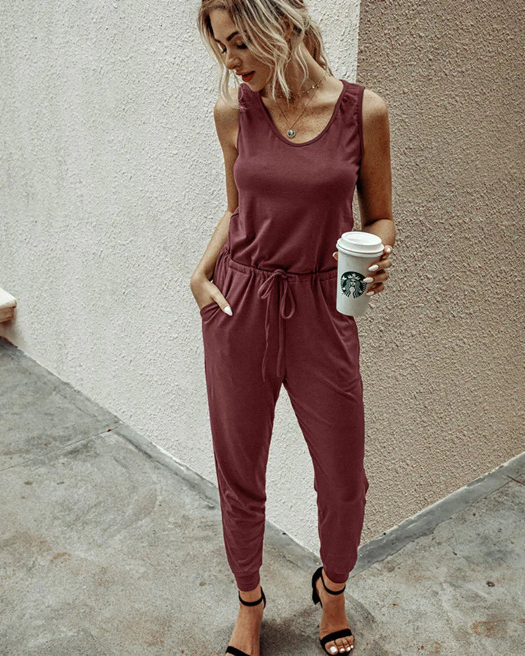 CALORA_ Dames Jumpsuit met Relaxte Pasvorm en Aansluitend Pijpen