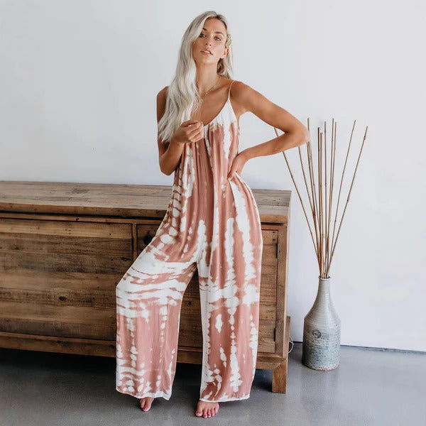 CALORA_ Dames Jumpsuit met Relaxte Pasvorm en Brede Pijpen van Zacht Stof