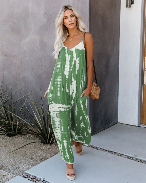 CALORA_ Dames Jumpsuit met Relaxte Pasvorm en Brede Pijpen van Zacht Stof