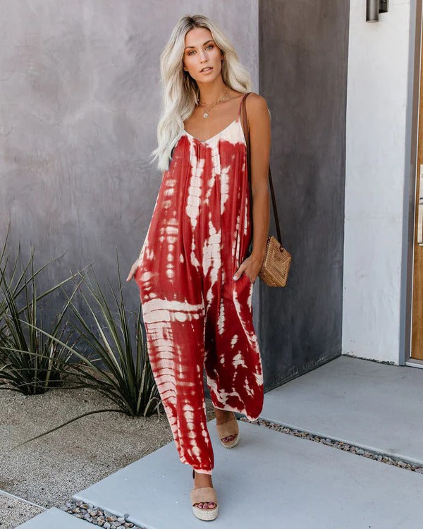 CALORA_ Dames Jumpsuit met Relaxte Pasvorm en Brede Pijpen van Zacht Stof