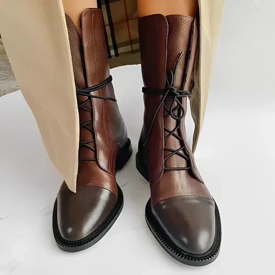 CALORA_ Dames Klassieke Leren Laarzen met Tijdloos Ontwerp en Comfort