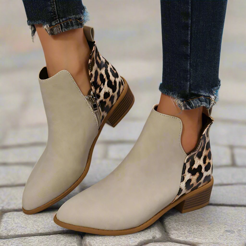 CALORA_ Dames Luxe Leren Lage Hakken Martin Boots met Zijrits Elegant