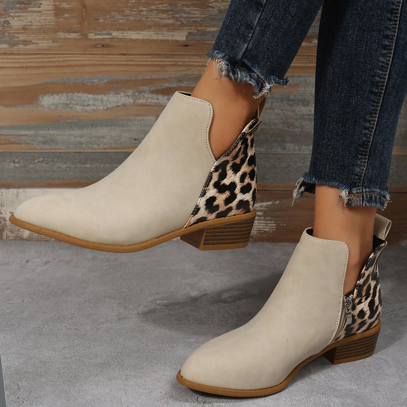 CALORA_ Dames Luxe Leren Lage Hakken Martin Boots met Zijrits Elegant