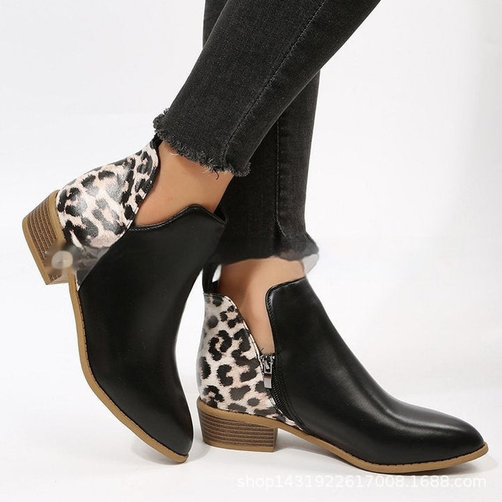 CALORA_ Dames Luxe Leren Lage Hakken Martin Boots met Zijrits Elegant