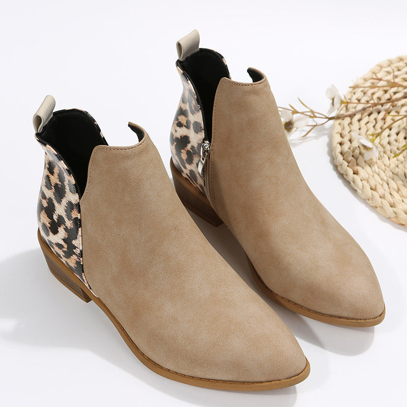 CALORA_ Dames Luxe Leren Lage Hakken Martin Boots met Zijrits Elegant