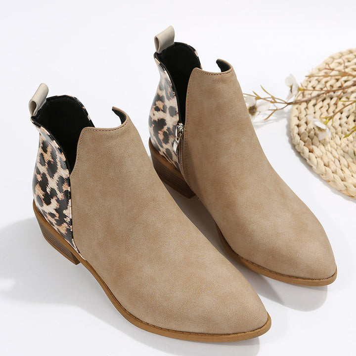 CALORA_ Dames Luxe Leren Lage Hakken Martin Boots met Zijrits Elegant