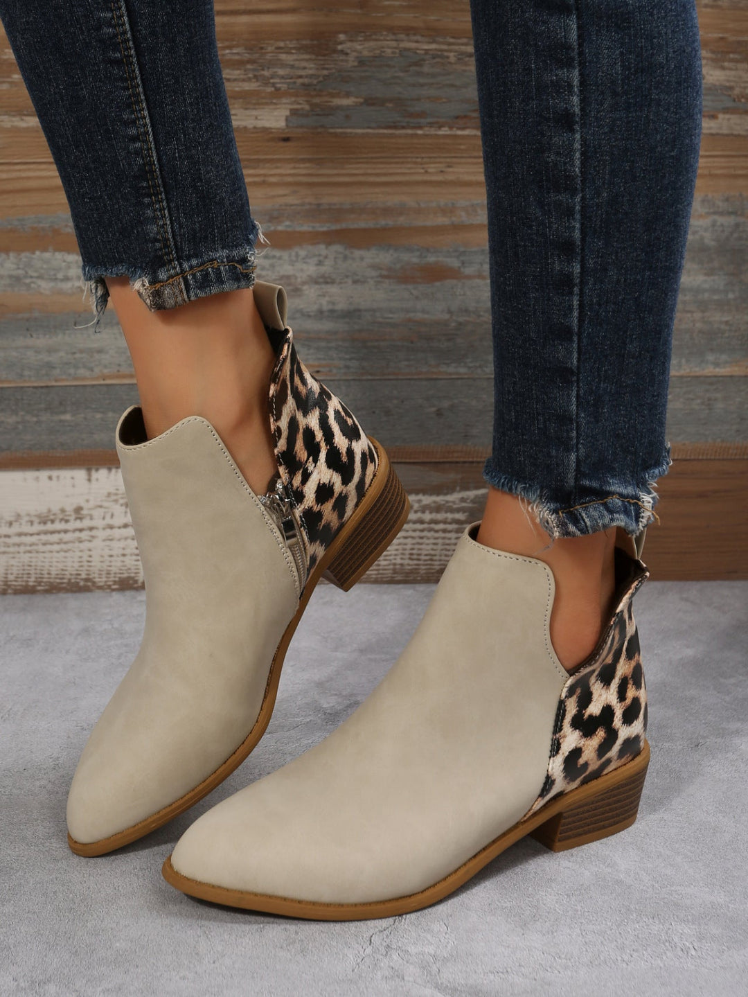 CALORA_ Dames Luxe Leren Lage Hakken Martin Boots met Zijrits Elegant