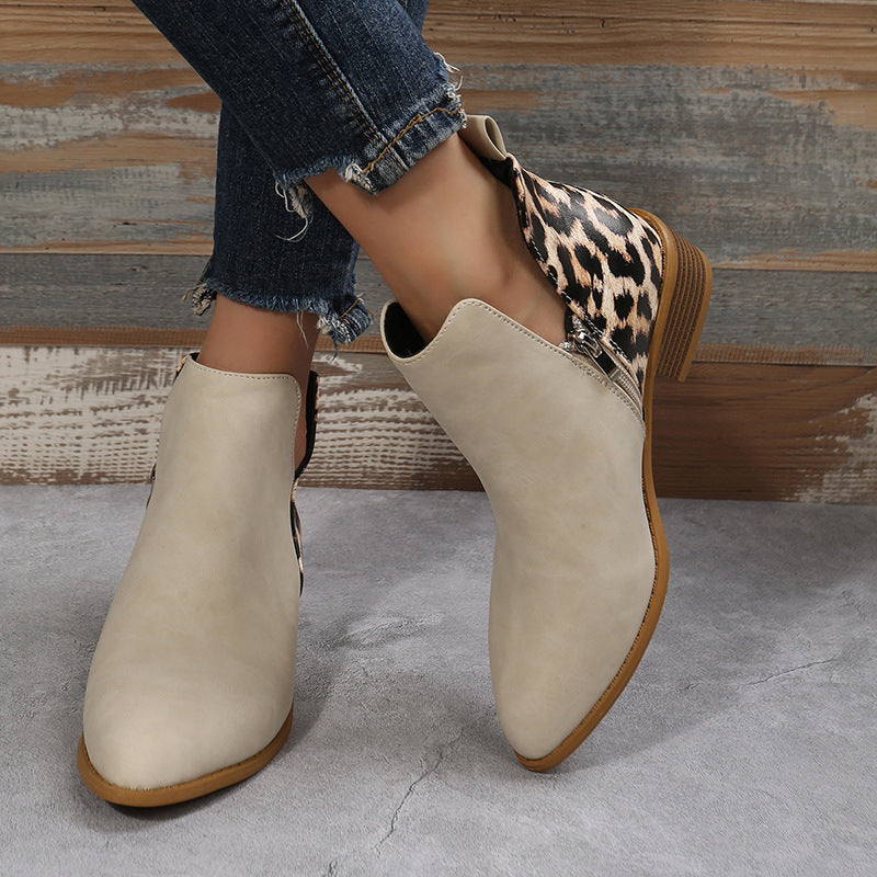 CALORA_ Dames Luxe Leren Lage Hakken Martin Boots met Zijrits Elegant