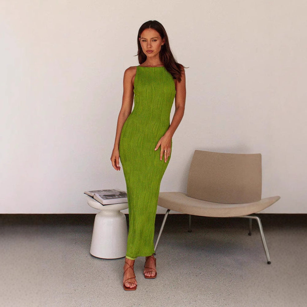 CALORA_ Dames Midi Jurk met Slim Fit en Rugloze Ontwerp zonder Mouwen