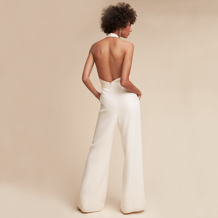 CALORA_ Dames Mouwloze Jumpsuit met Diepe V-Hals en Wijde Pasvorm
