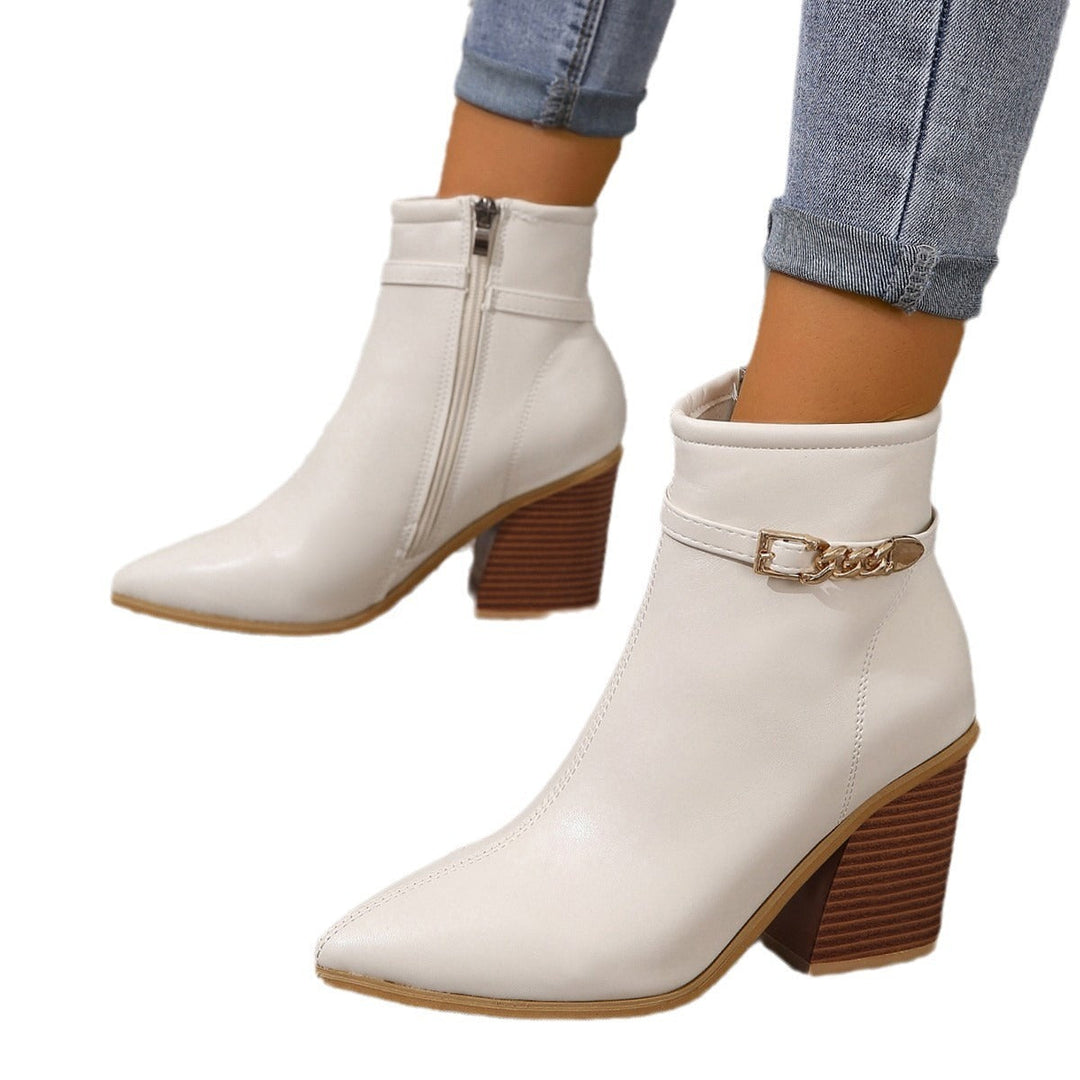 CALORA_ Dames Plus-Size Hoge Laarzen met Chunky Hak en Zijkant Rits