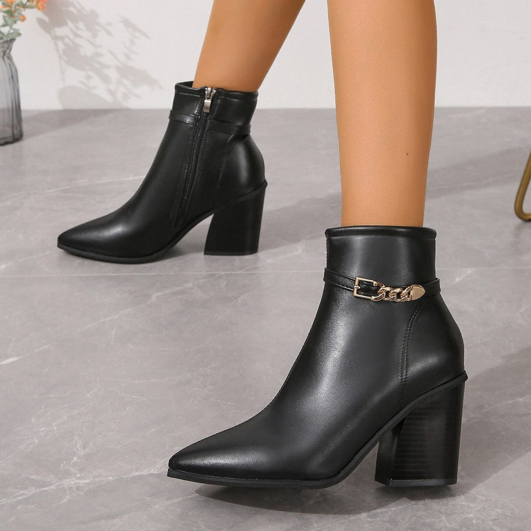 CALORA_ Dames Plus-Size Hoge Laarzen met Chunky Hak en Zijkant Rits