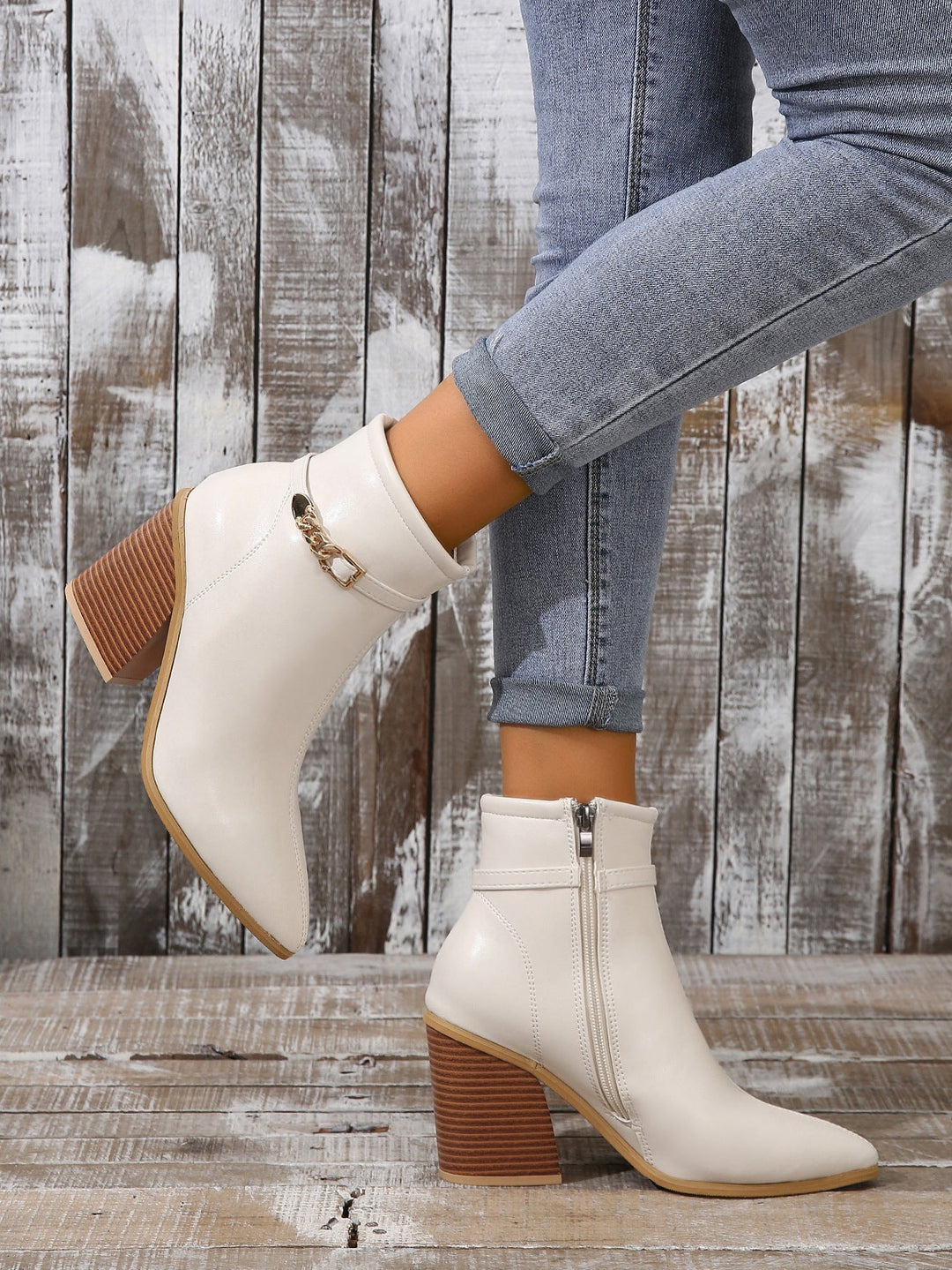 CALORA_ Dames Plus-Size Hoge Laarzen met Chunky Hak en Zijkant Rits