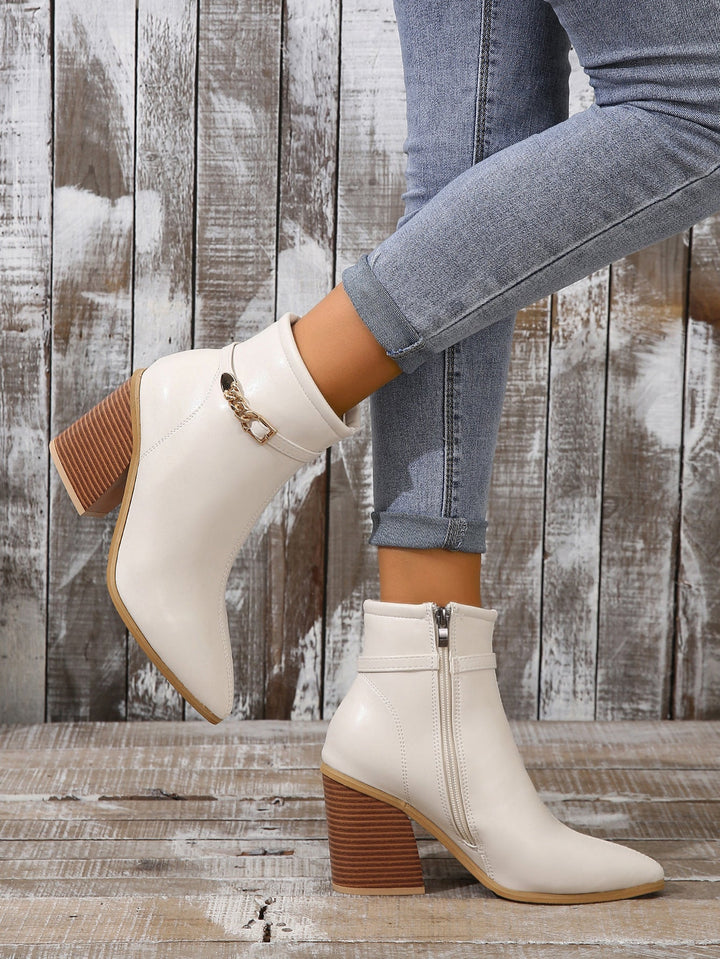 CALORA_ Dames Plus-Size Hoge Laarzen met Chunky Hak en Zijkant Rits