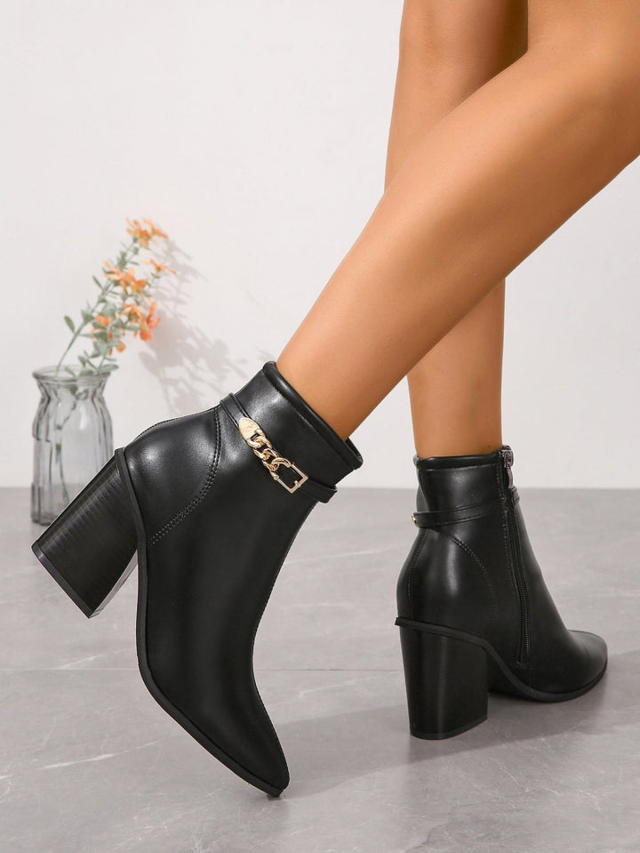 CALORA_ Dames Plus-Size Hoge Laarzen met Chunky Hak en Zijkant Rits
