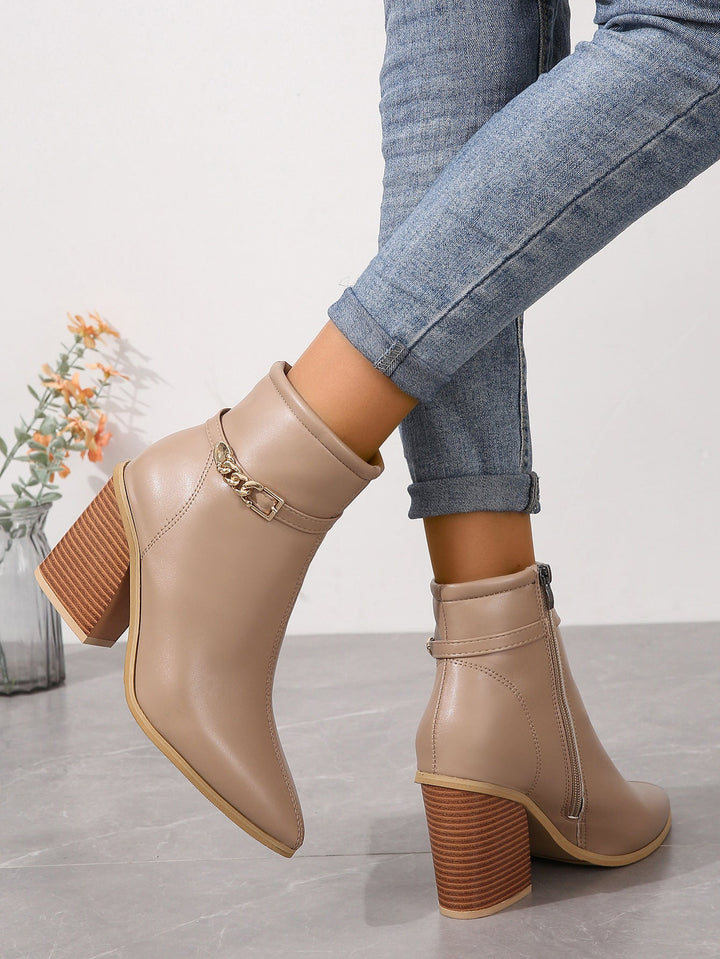 CALORA_ Dames Plus-Size Hoge Laarzen met Chunky Hak en Zijkant Rits