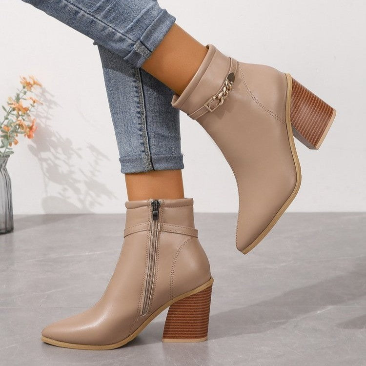 CALORA_ Dames Plus-Size Hoge Laarzen met Chunky Hak en Zijkant Rits