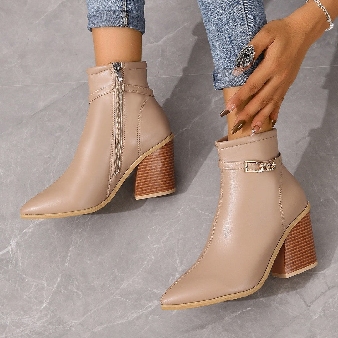 CALORA_ Dames Plus-Size Hoge Laarzen met Chunky Hak en Zijkant Rits