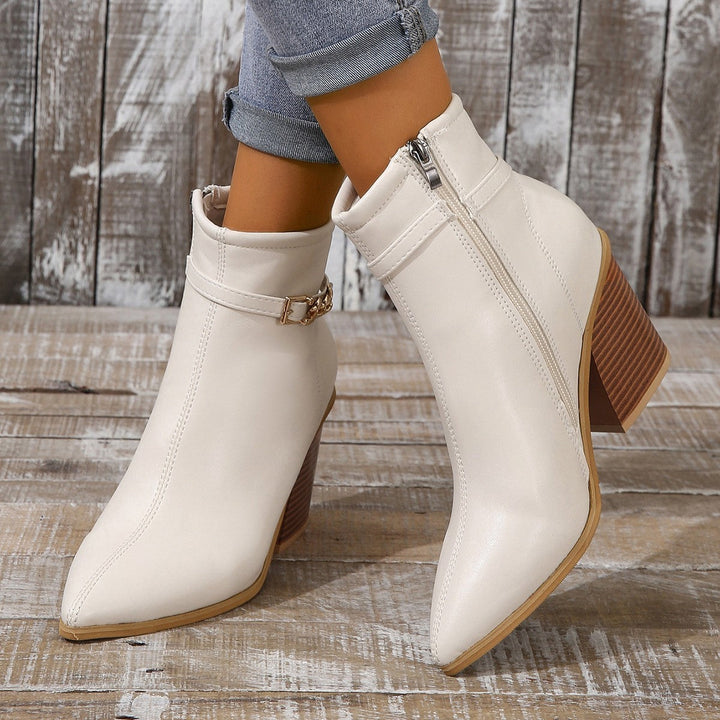 CALORA_ Dames Plus-Size Hoge Laarzen met Chunky Hak en Zijkant Rits