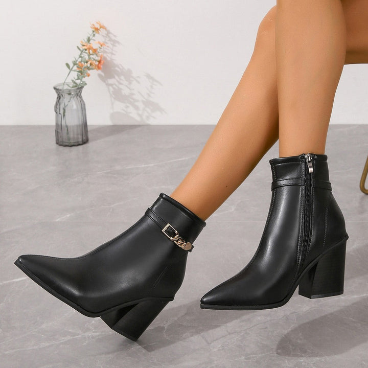 CALORA_ Dames Plus-Size Hoge Laarzen met Chunky Hak en Zijkant Rits