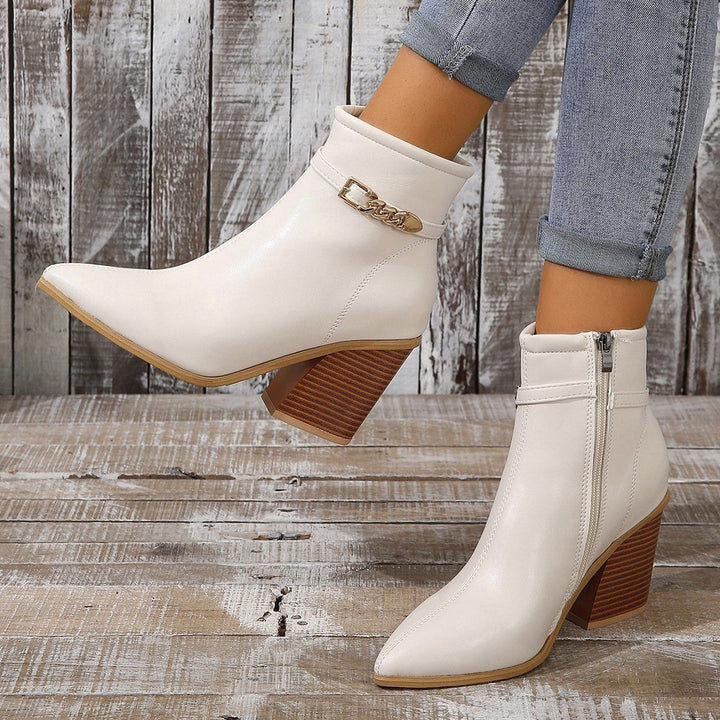 CALORA_ Dames Plus-Size Hoge Laarzen met Chunky Hak en Zijkant Rits