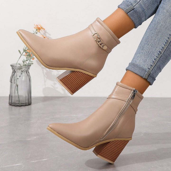 CALORA_ Dames Plus-Size Hoge Laarzen met Chunky Hak en Zijkant Rits