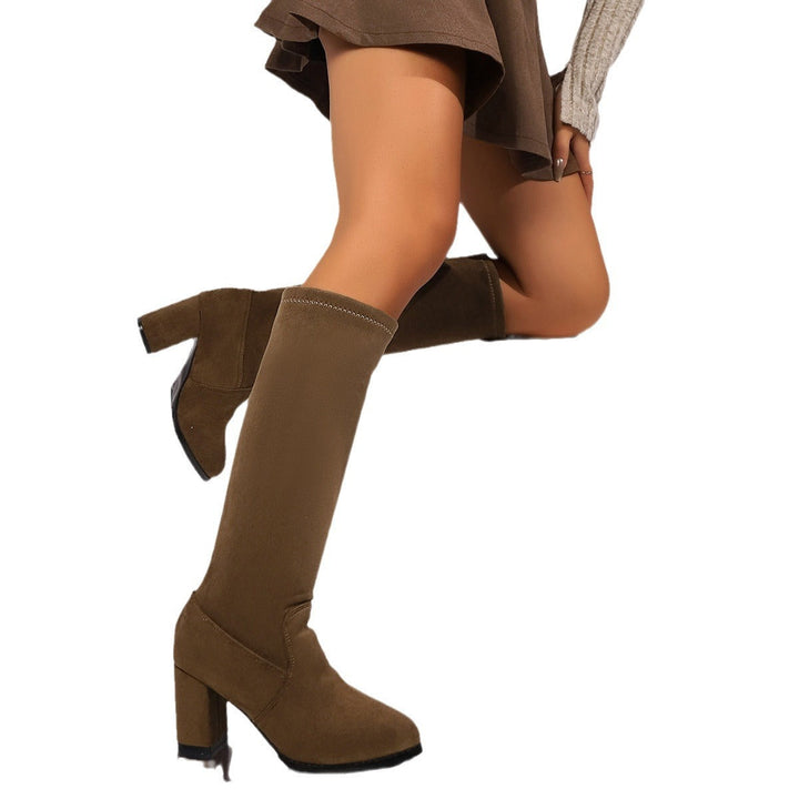 CALORA_ Dames Plus-Size Hoge Winterlaarzen met Ronde Neus en Chunky Hak