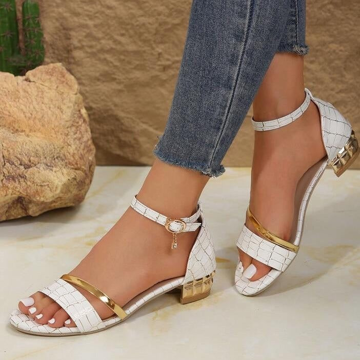 CALORA_ Dames Sandalen met Open Teen en Enkelsluiting met Lage Hak