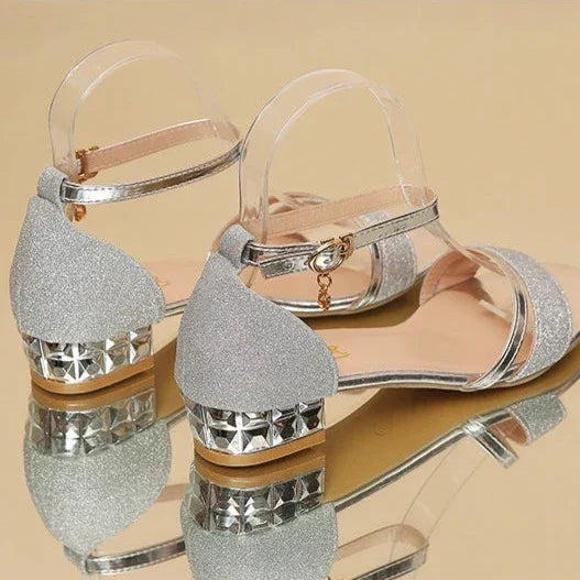 CALORA_ Dames Sandalen met Open Teen en Enkelsluiting met Lage Hak
