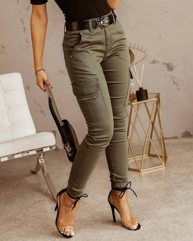 CALORA_ Dames Skinny Cargo Jeans