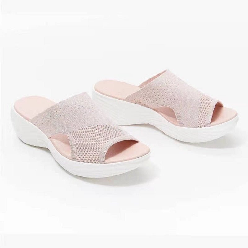 CALORA_ Dames Slip-On Sandalen met Zachte Brei Bovenkant en Open Neus