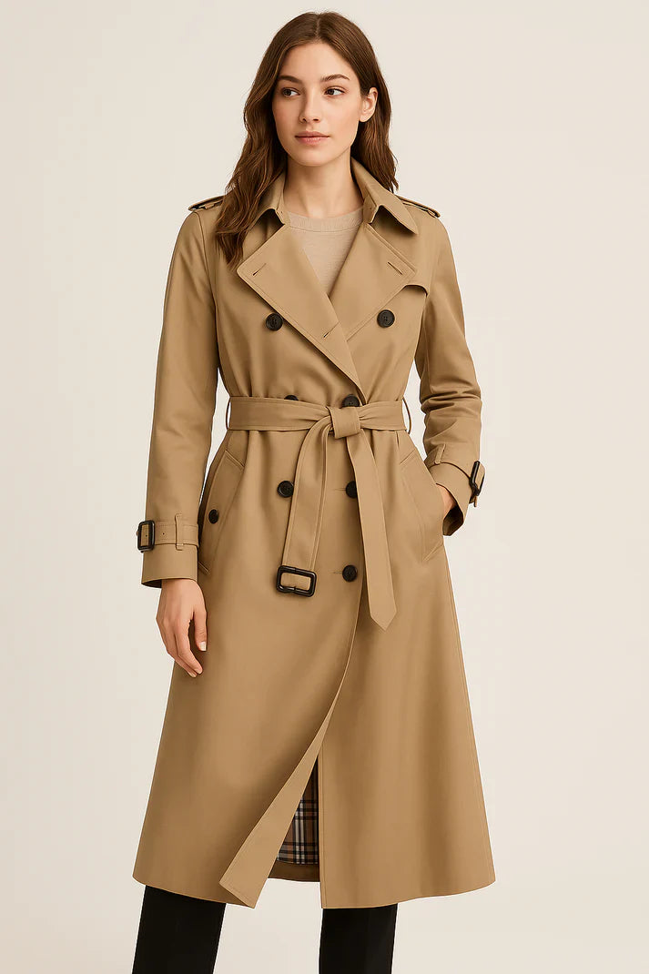 CALORA_ Dames Trenchcoat met Dubbele Knoopsluiting en Lange Mouwen