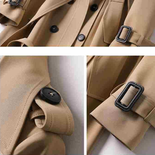 CALORA_ Dames Trenchcoat met Dubbele Knoopsluiting en Lange Mouwen