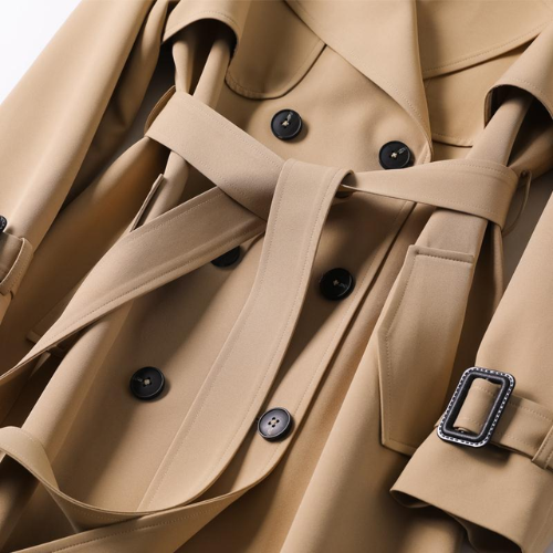 CALORA_ Dames Trenchcoat met Dubbele Knoopsluiting en Lange Mouwen