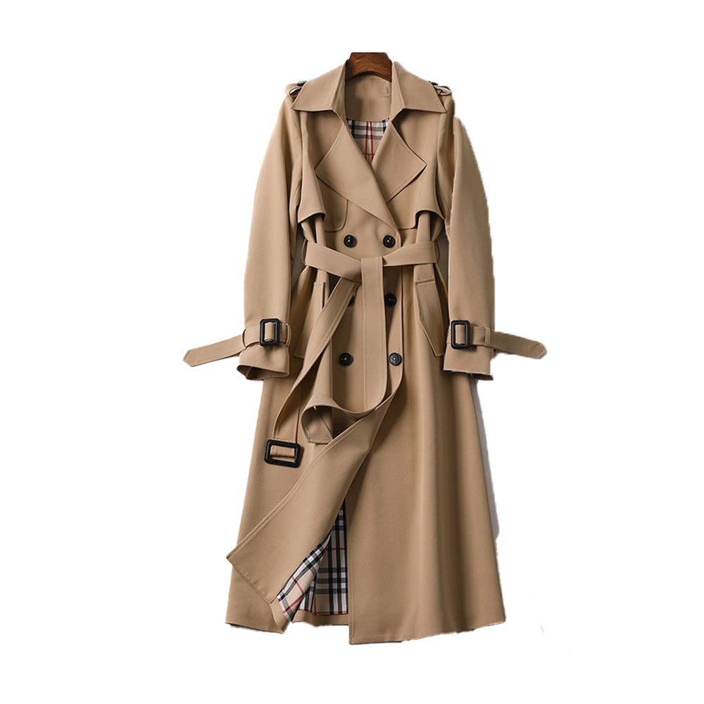 CALORA_ Dames Trenchcoat met Dubbele Knoopsluiting en Lange Mouwen