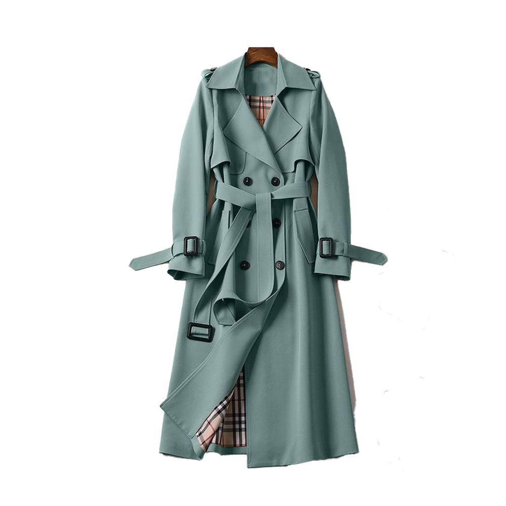 CALORA_ Dames Trenchcoat met Dubbele Knoopsluiting en Lange Mouwen