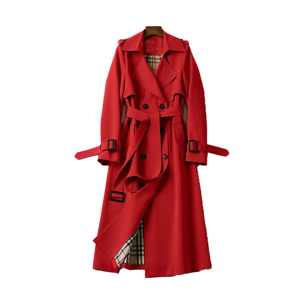 CALORA_ Dames Trenchcoat met Dubbele Knoopsluiting en Lange Mouwen