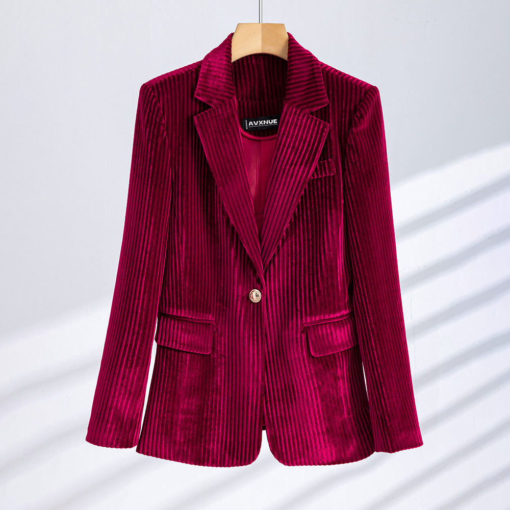CALORA_ Dames Velours Curduroy Blazer met Tailored Fit en Enkele Knoopsluiting